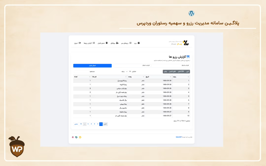 سامانه مدیریت رزرو و سهمیه رستوران وردپرس